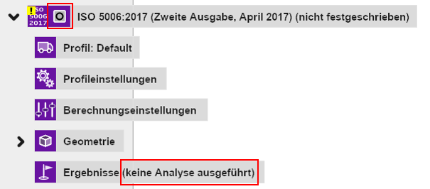 Knoten eines Sichtfeldstandards mit einer nicht durchgeführten Analyse