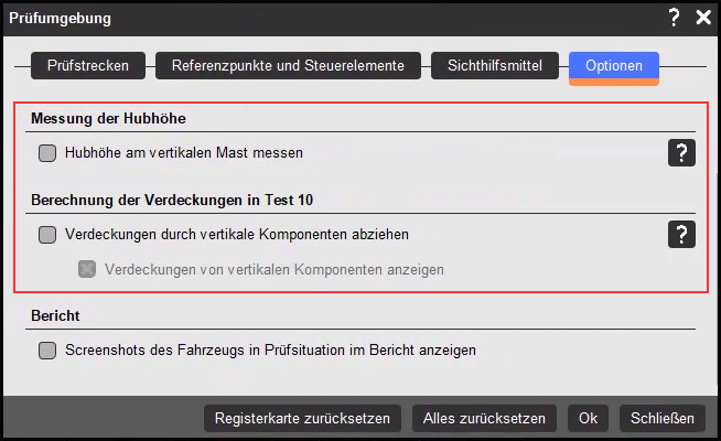 Optionen auf Registerkarte 'Optionen'